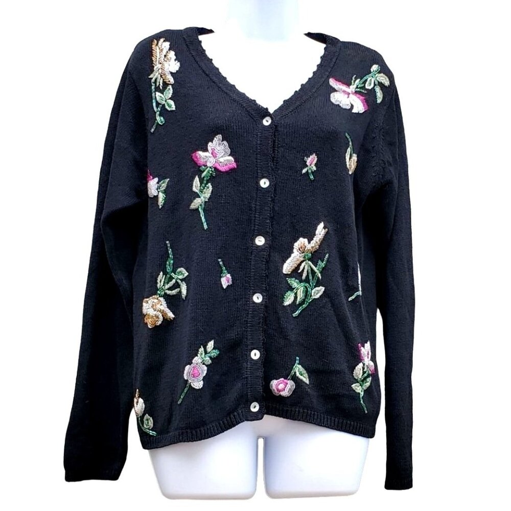 Vintage Black Sweater Women Beaded Embroidered Arriviste Women XL